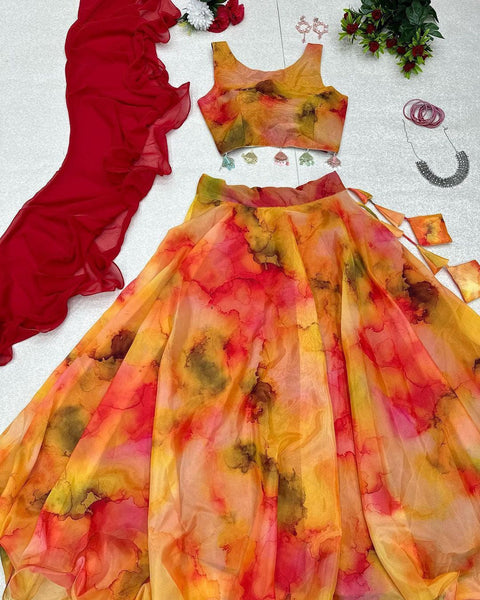 Party Wear Red Color Digital Print Lehenga Choli Clothsvilla Main image