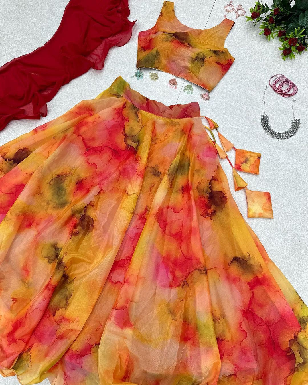 Party Wear Red Color Digital Print Lehenga Choli Clothsvilla