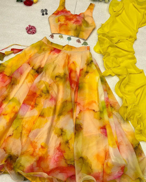 Glossy Yellow Color Digital Print Lehenga Choli Clothsvilla Main image