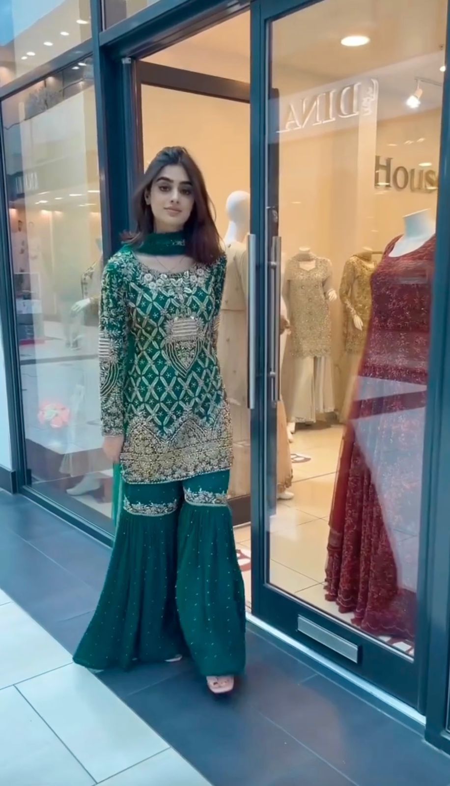 Exclusive Embroidery Sequence Work Green Color Sharara Suit Clothsvilla