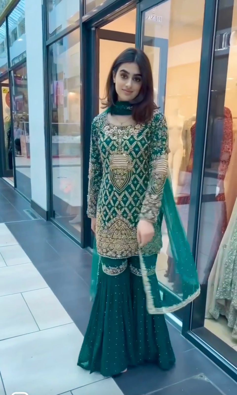 Exclusive Embroidery Sequence Work Green Color Sharara Suit Clothsvilla