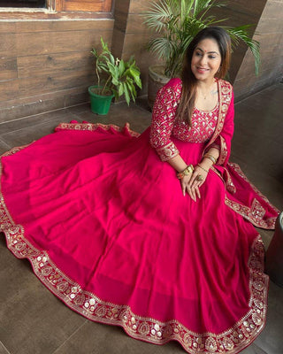 Presenting Dark Pink Color With Work Georgette Gown Clothsvilla