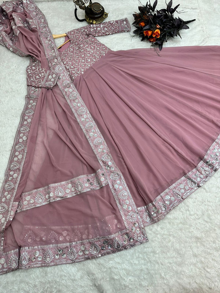 Presenting Dusty Pink Color With Work Georgette Gown - Cloth Presenting Dusty Pink Color With Work Georgette Gown - Cloth