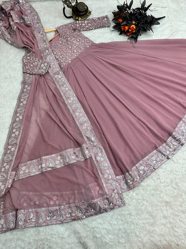 Presenting Dusty Pink Color With Work Georgette Gown Clothsvilla