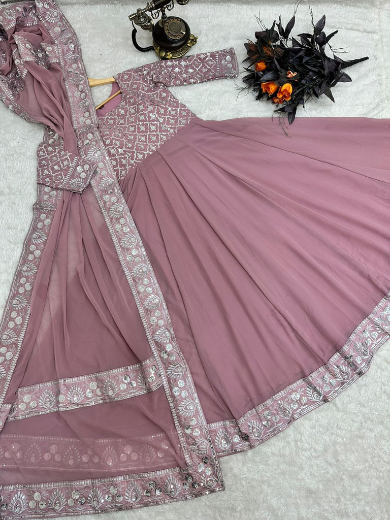Presenting Dusty Pink Color With Work Georgette Gown - Cloth Presenting Dusty Pink Color With Work Georgette Gown - Cloth