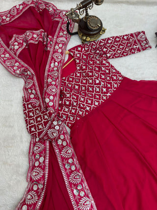 Presenting Dark Pink Color With Work Georgette Gown Clothsvilla