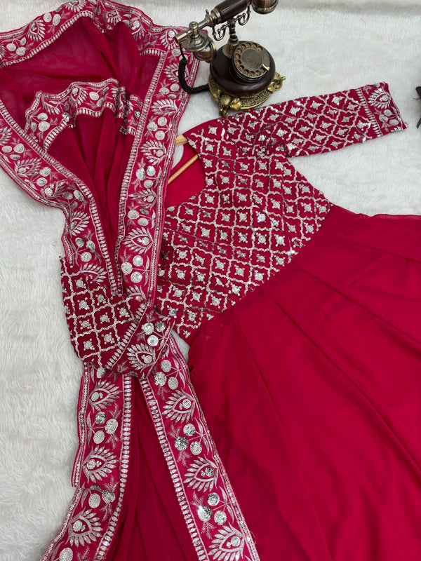 Presenting Dark Pink Color With Work Georgette Gown Clothsvilla