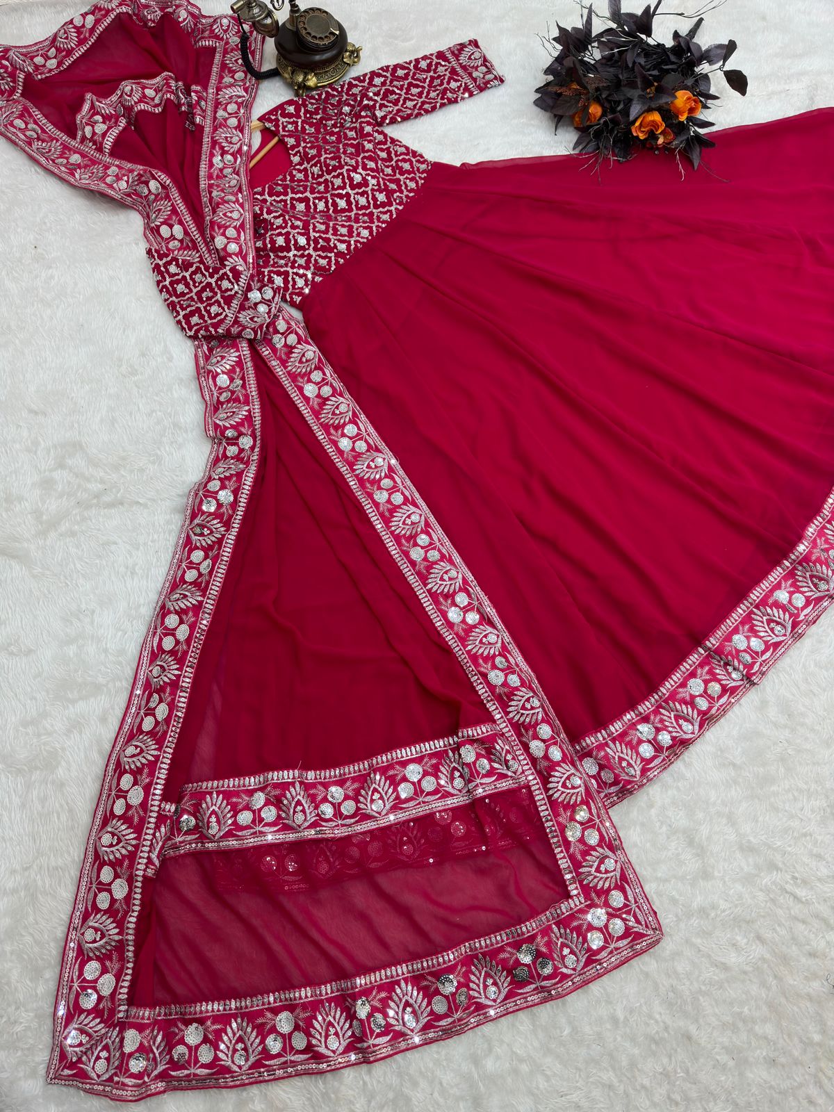 Presenting Dark Pink Color With Work Georgette Gown Secondary image