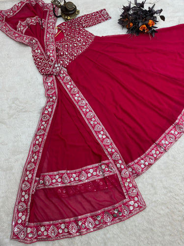 Presenting Dark Pink Color With Work Georgette Gown Clothsvilla