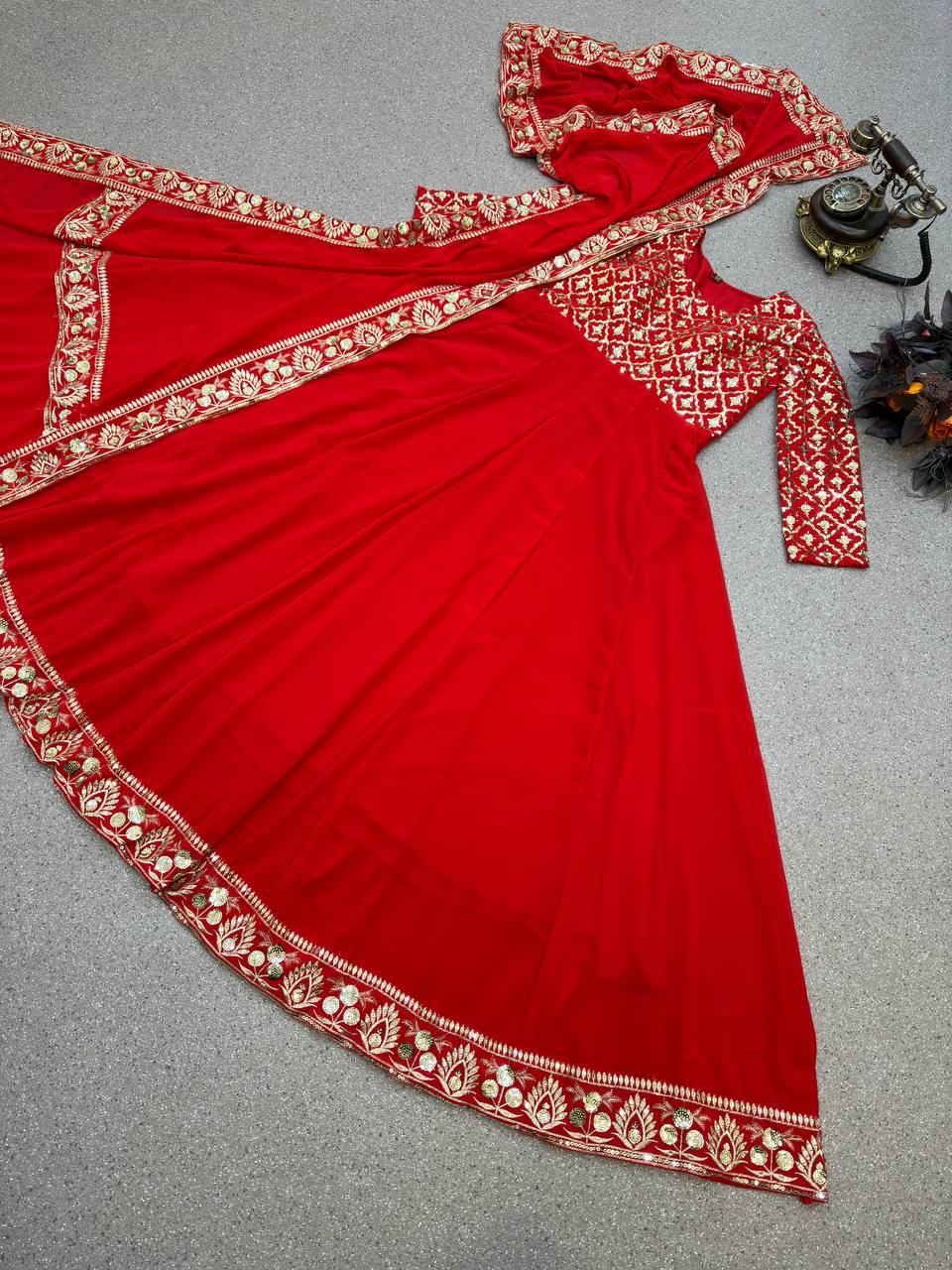 Presenting Red Color With Work Georgette Gown Secondary image