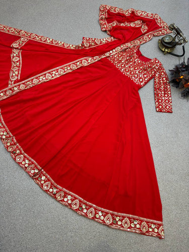 Presenting Red Color With Work Georgette Gown Clothsvilla