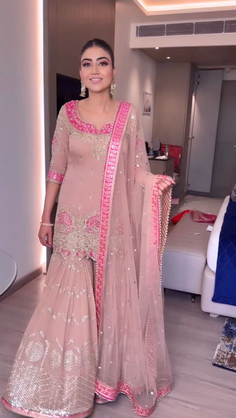 Light Pink Color Sequence Embroidery Work Sharara Suit Clothsvilla Main image