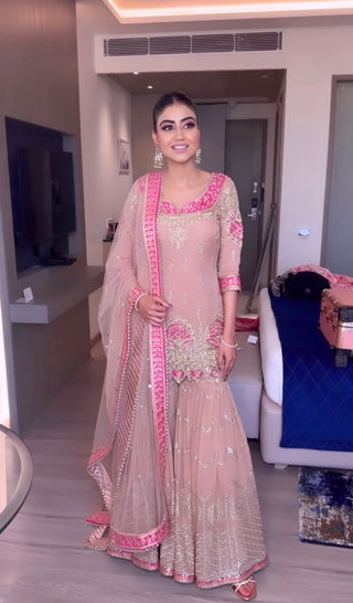 Light Pink Color Sequence Embroidery Work Sharara Suit Clothsvilla