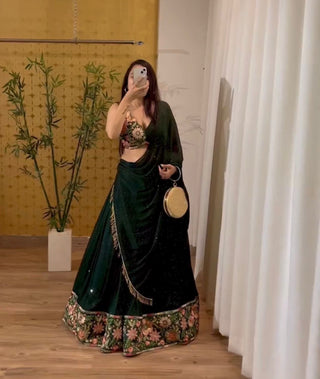 Dark Green Lehenga Choli With Sequence Embroidery Work Clothsvilla
