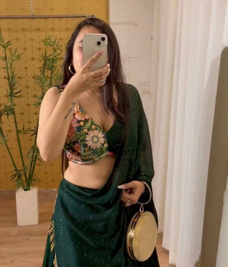Dark Green Lehenga Choli With Sequence Embroidery Work Clothsvilla