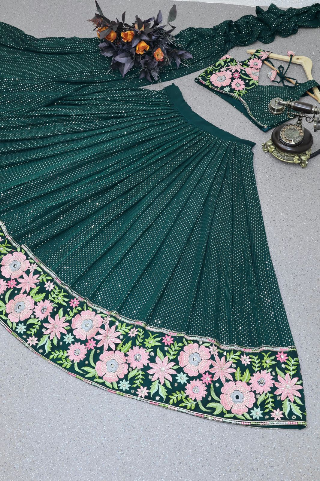Dark Green Lehenga Choli With Sequence Embroidery Work Clothsvilla
