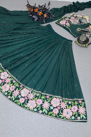Dark Green Lehenga Choli With Sequence Embroidery Work Clothsvilla