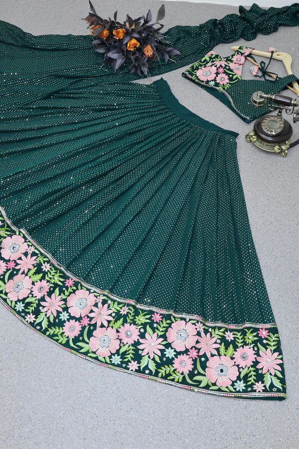 Dark Green Lehenga Choli With Sequence Embroidery Work Clothsvilla