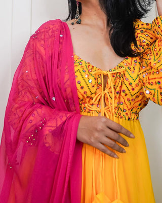 Yellow Anarkali Gown with Embroidery and Palazzo Clothsvilla