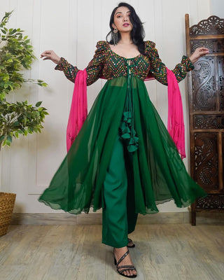 Green Anarkali Gown with Beautiful Embroidery and Palazzo Clothsvilla