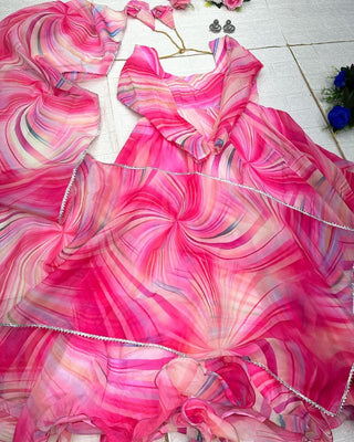 Organza Silk Pink Digital Printed Trendy Gown Clothsvilla