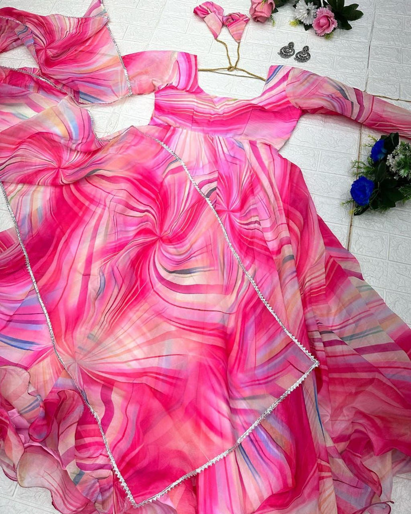Organza Silk Pink Digital Printed Trendy Gown Clothsvilla