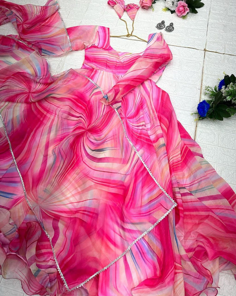 Organza Silk Pink Digital Printed Trendy Gown Clothsvilla