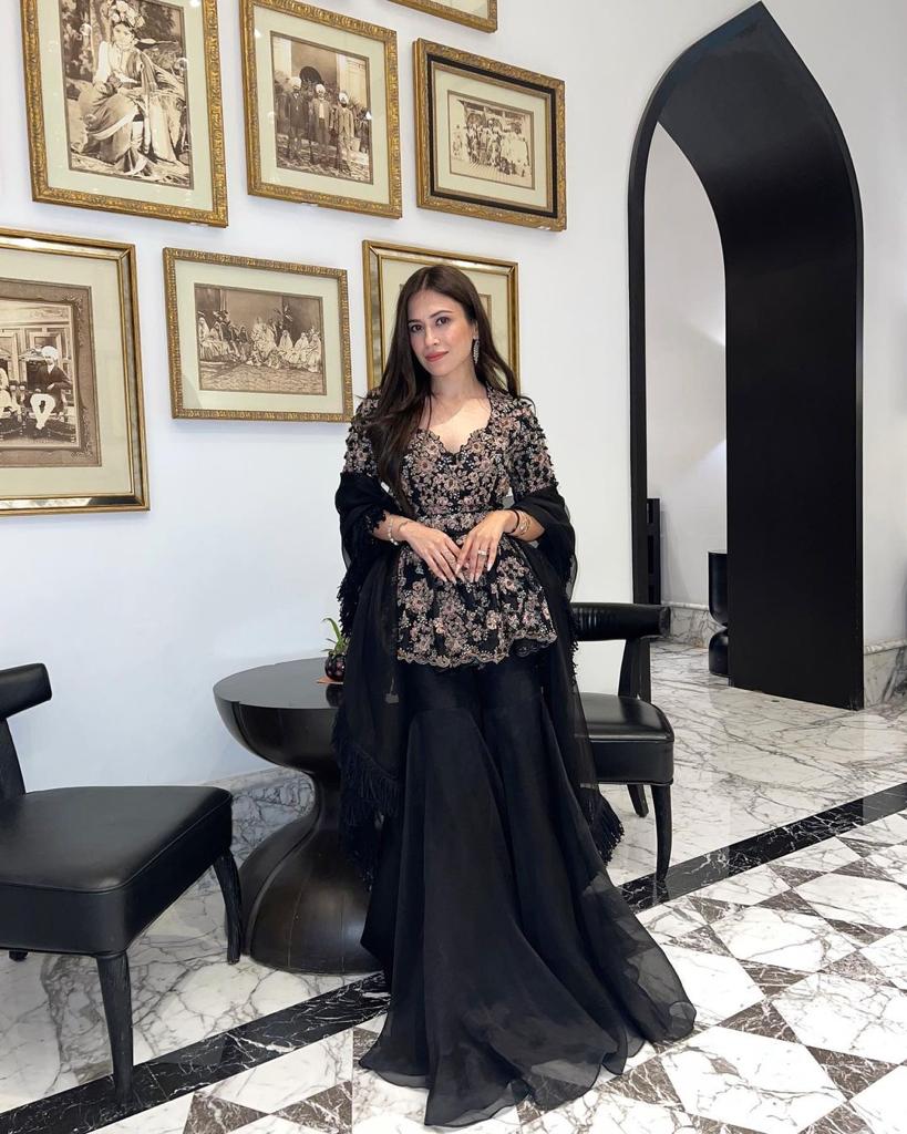 Black Sharara Suit in Organza Silk With Embroidery Work Clothsvilla Main image