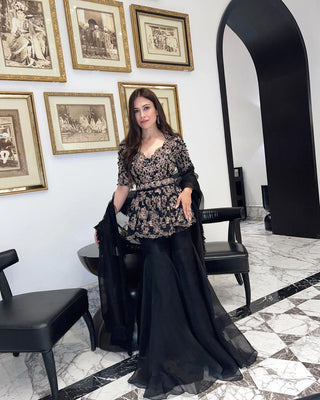 Black Sharara Suit in Organza Silk With Embroidery Work Clothsvilla
