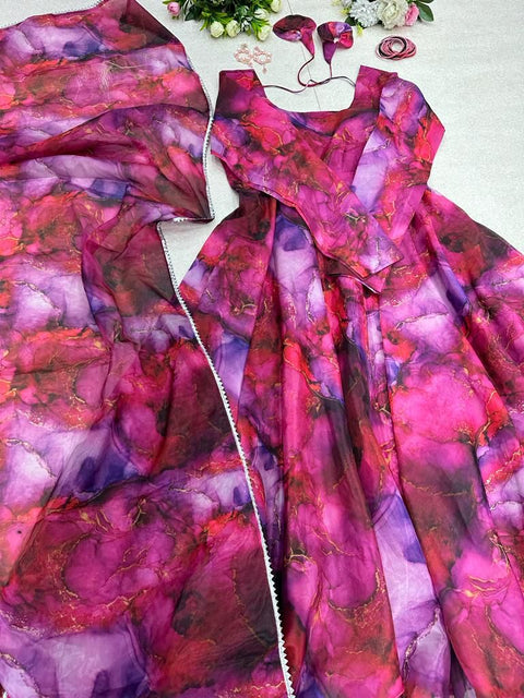 Party Wear Dark Pink Color Organza Gown Clothsvilla Main image