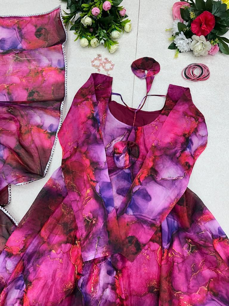 Party Wear Dark Pink Color Organza Gown Clothsvilla