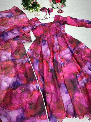 Party Wear Dark Pink Color Organza Gown Clothsvilla