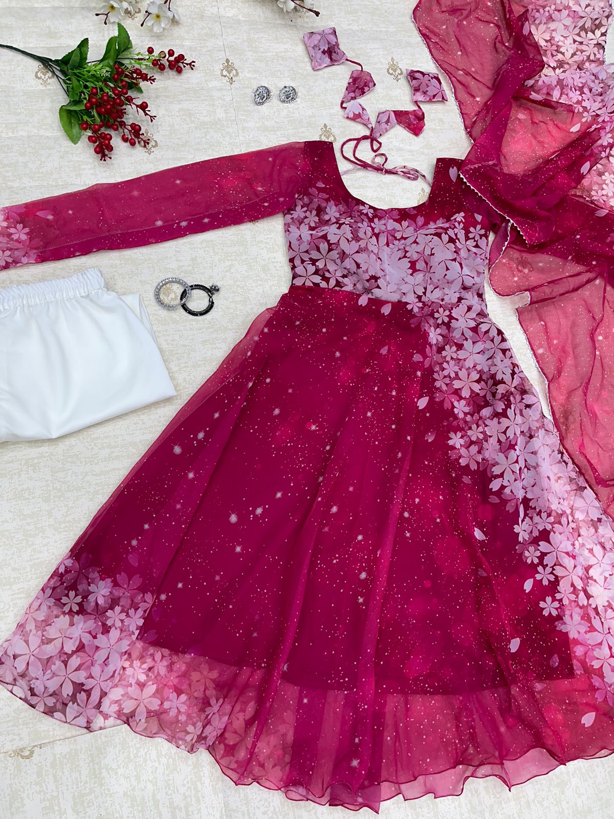Gorgeous Digital Printed Dark Pink Color Gown Clothsvilla Main image