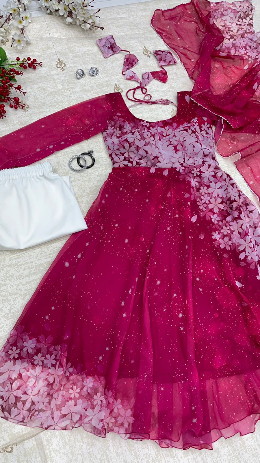 Gorgeous Digital Printed Dark Pink Color Gown Clothsvilla