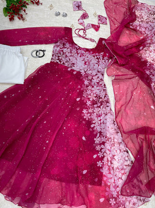 Gorgeous Digital Printed Dark Pink Color Gown Clothsvilla
