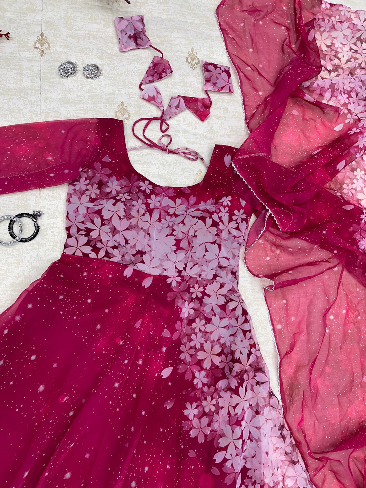 Gorgeous Digital Printed Dark Pink Color Gown Clothsvilla