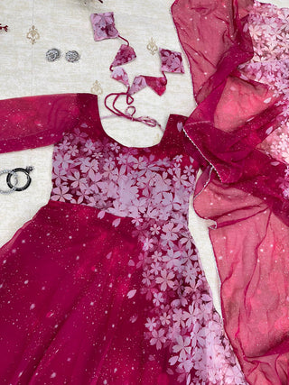 Gorgeous Digital Printed Dark Pink Color Gown Clothsvilla