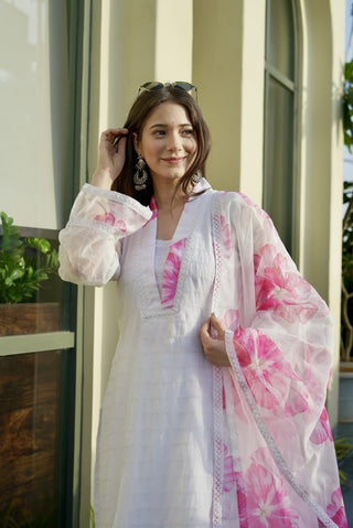 Outstanding White Color Organza Salwar Suit Clothsvilla