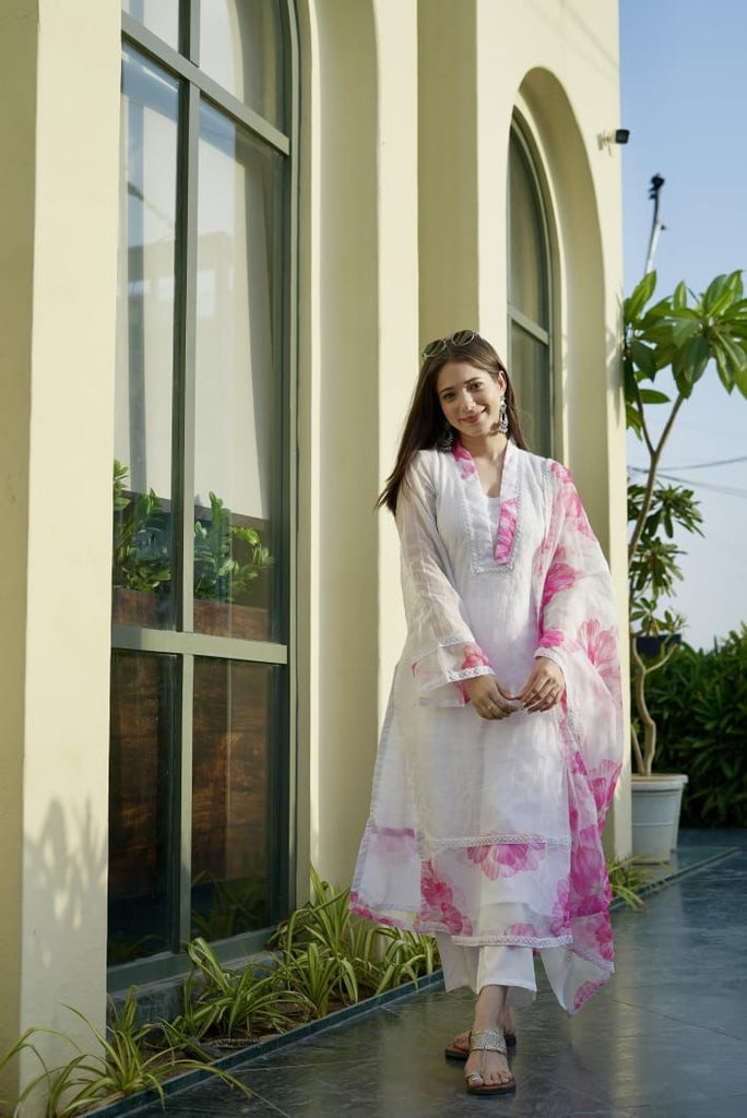 Outstanding White Color Organza Salwar Suit Clothsvilla