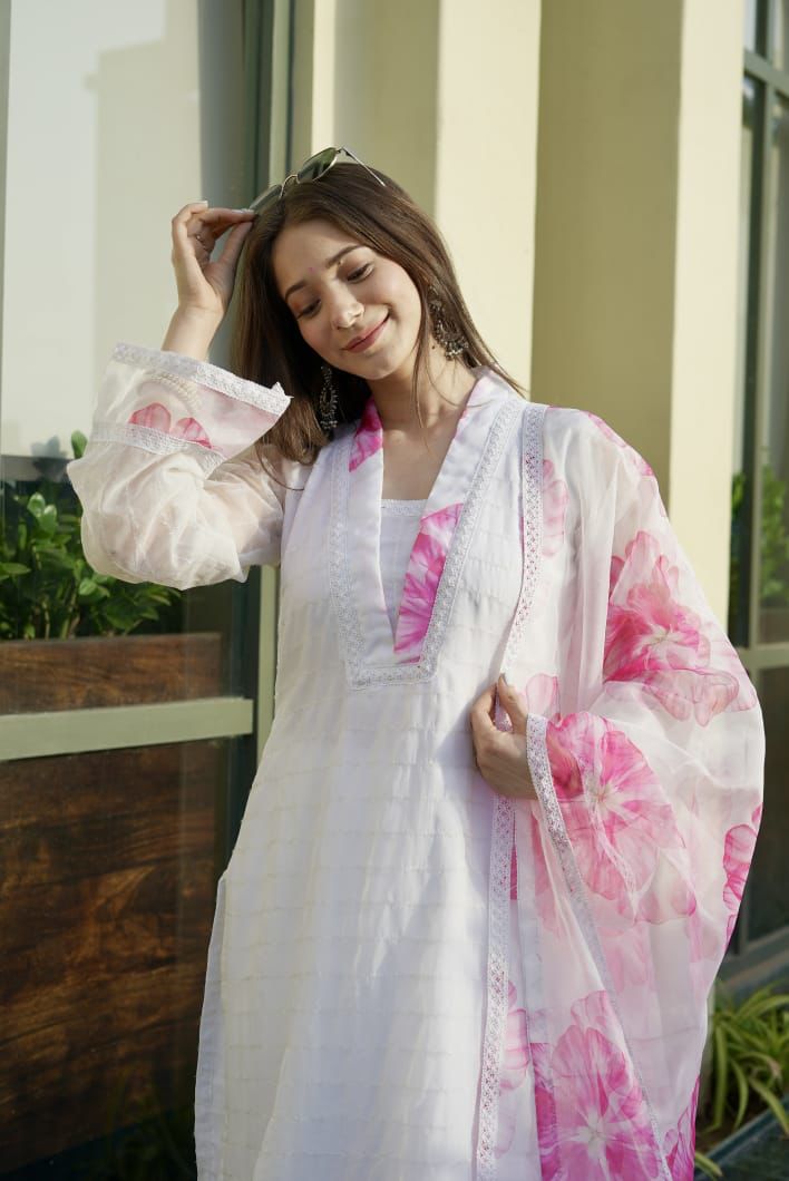 Outstanding White Color Organza Salwar Suit Clothsvilla