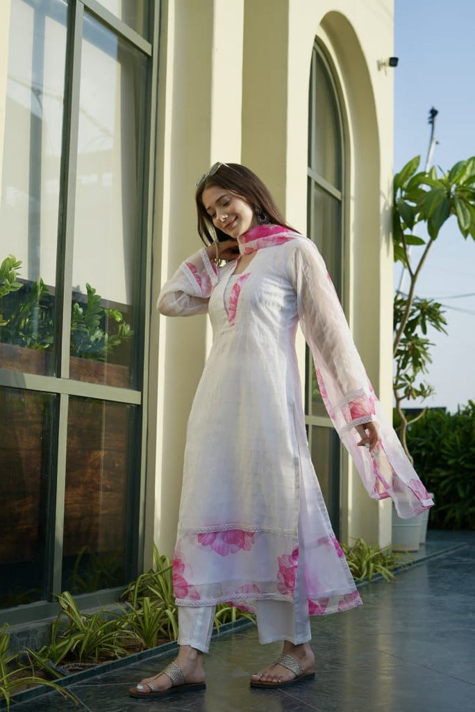 Outstanding White Color Organza Salwar Suit Clothsvilla