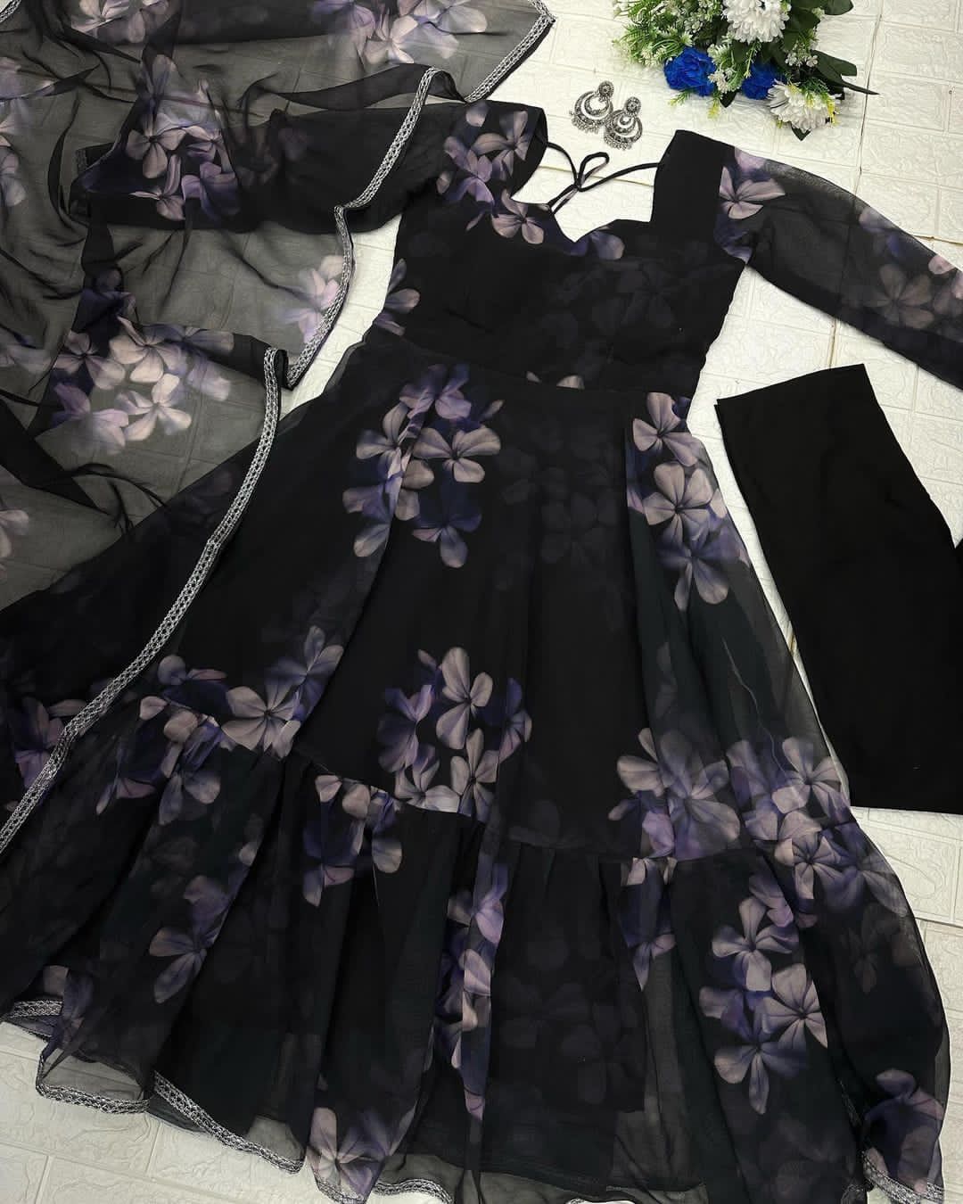 Digital Printed Black Color Designer Anarkali Gown Main image
