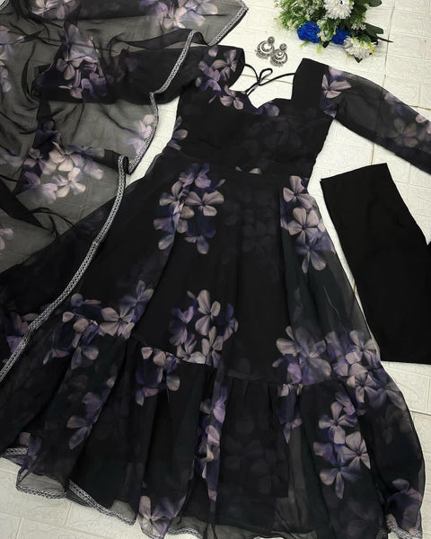 Digital Printed Black Color Designer Anarkali Gown Main image