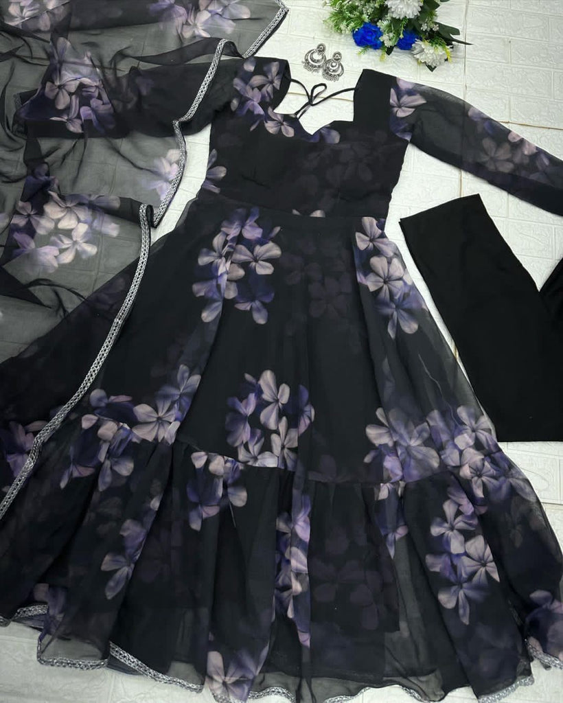 Digital Printed Black Color Designer Anarkali Gown