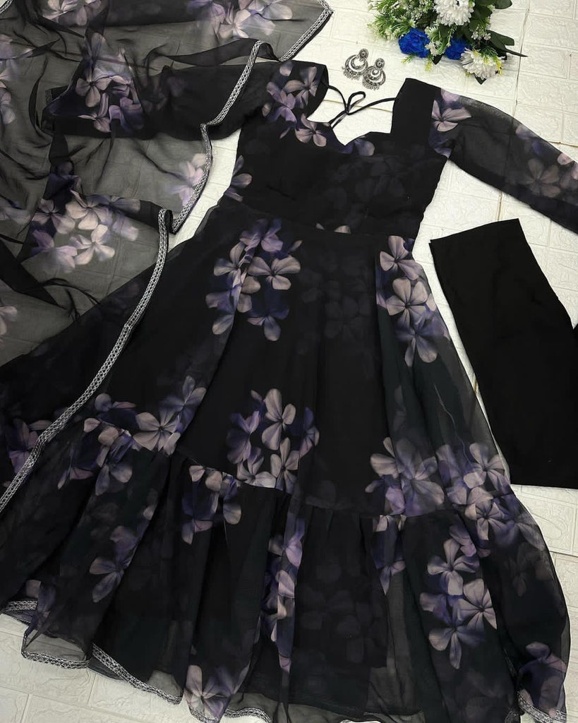 Digital Printed Black Color Designer Anarkali Gown
