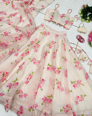 Off White Color Marvelous Organza Lehenga Choli Clothsvilla
