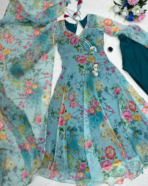 Fabulous Sky Blue Color Printed Anarkali Gown Clothsvilla Main image