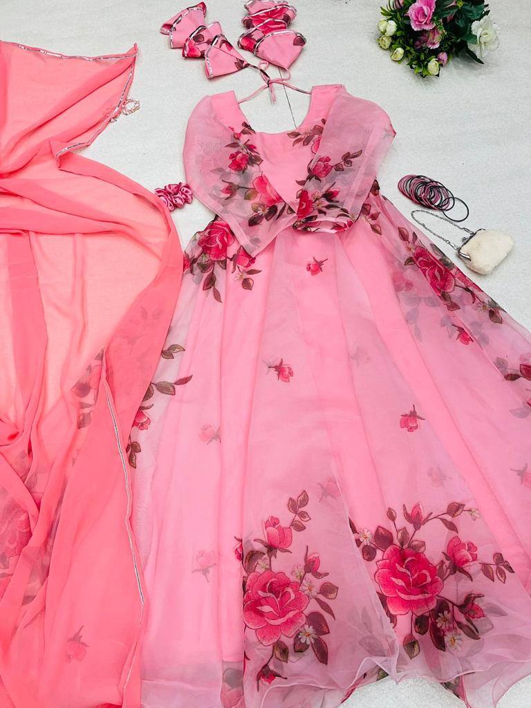 Amazing Light Pink Color Digital Printed Gown Clothsvilla