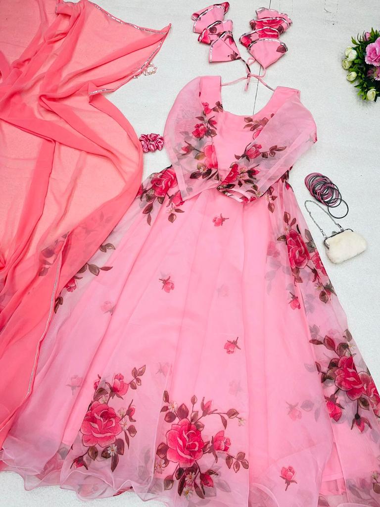 Amazing Light Pink Color Digital Printed Gown Clothsvilla