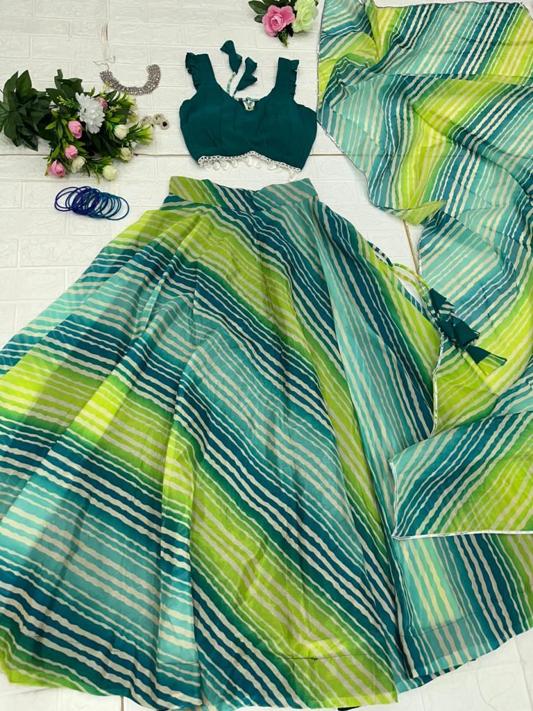 Stunning Green Color Digital Printed Lehenga Choli Clothsvilla